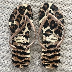 Havaianas Flip Flops Shoes Leopard Animal Print Women's Size 37 - 38 7 / 8